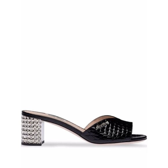 Miu Miu Black Embossed Croc Crystal Embellished Heel Slide Sandals. 39 eu (9 us) - Picture 1 of 8